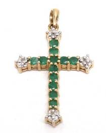 Ladies Emerald/Diamond Cross Pendant