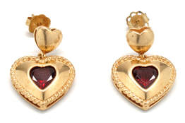 Ladies Garnet/14K Gold Heart Earrings