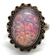 Ladies Opal/Silver Birthstone Ring
