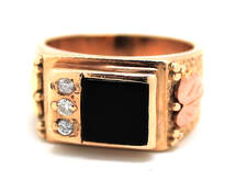 Mens Onyx/Diamond Black Hills Gold Ring
