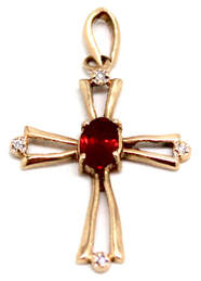 Ladies Ruby/10K Gold Cross Pendant