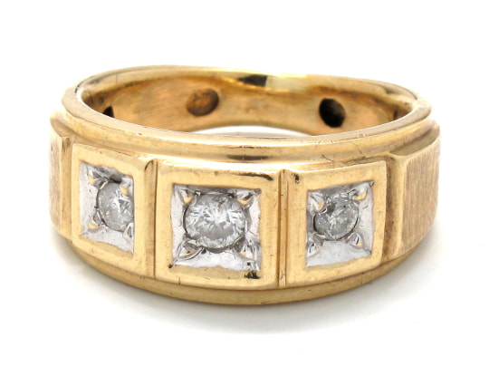 Mens Three-Diamond/10K Gold Fashion Ring
