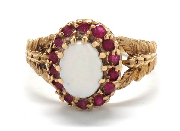 Ladies Opal/Ruby Birthstone Ring