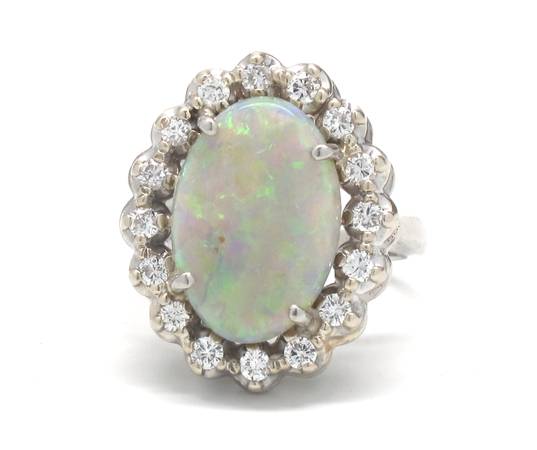 Ladies Vintage Opal/Diamond Birthstone Ring